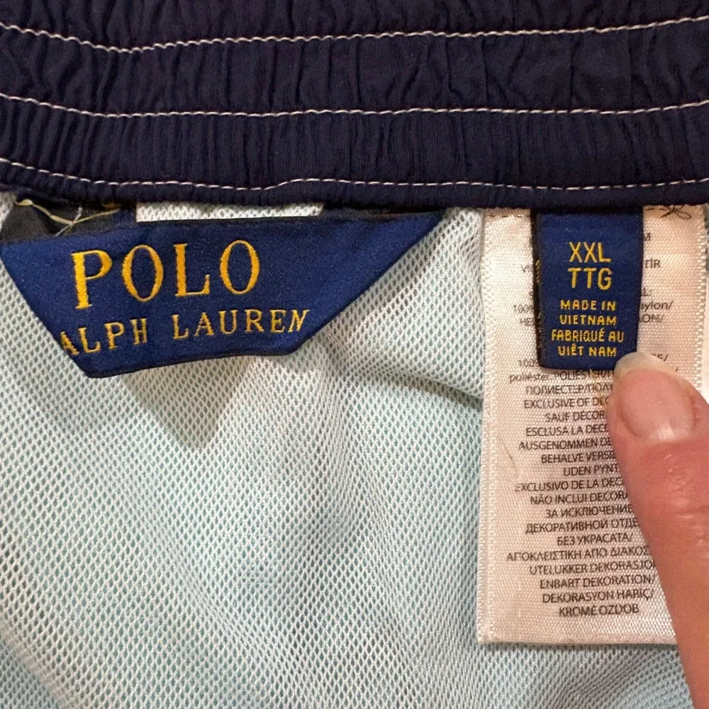 Polo Ralph Lauren Mens XXL Light Blue Nylon Cargo Mesh Lined Swim Trunks Shorts